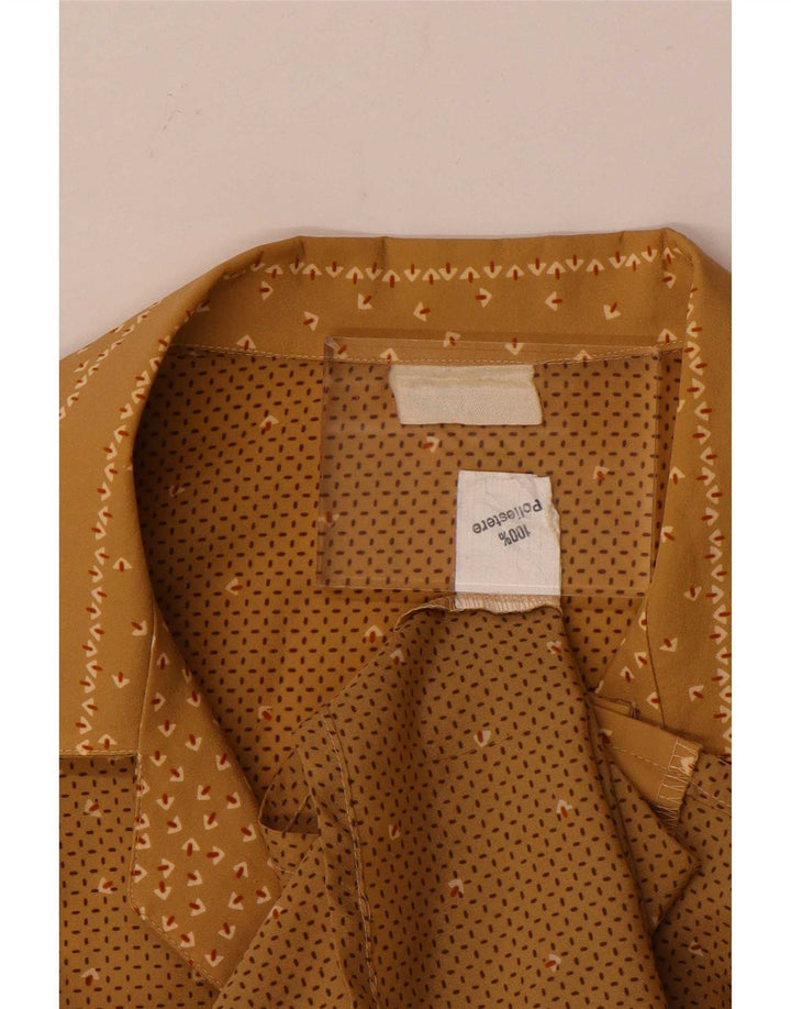 Bluză de cămașă vintage pentru femei UK 14 mare, maro, poliester geometric