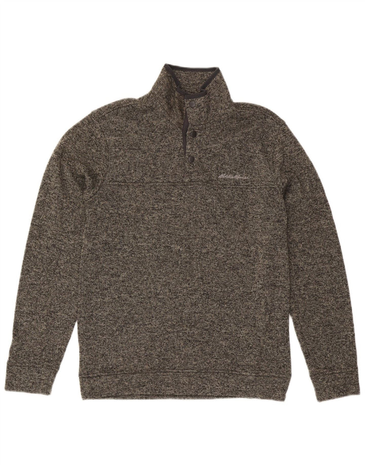 Hanorac pentru bărbați Eddie Bauer, cu gât cu nasturi, pulover mic, gri, poliester pătat