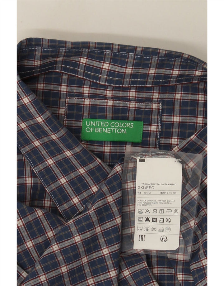 Cămașă Benetton pentru bărbați 2XL, bumbac cu carouri bleumarin