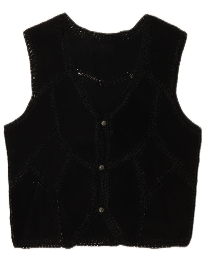 Vestă de damă vintage din piele intoarsa UK 6 XS negru mozaic