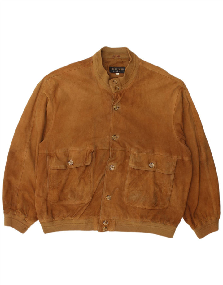 Jachetă Bomber Vintage pentru bărbați din piele intoarsa IT 58 4XL maro din piele intoarsa
