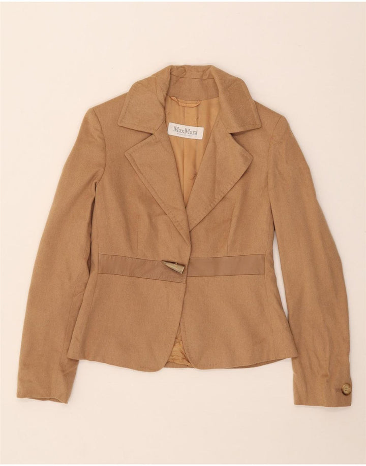 Jachetă Blazer Femei Max Mara 1 Buton UK 8 Mic Bej Păr Camel