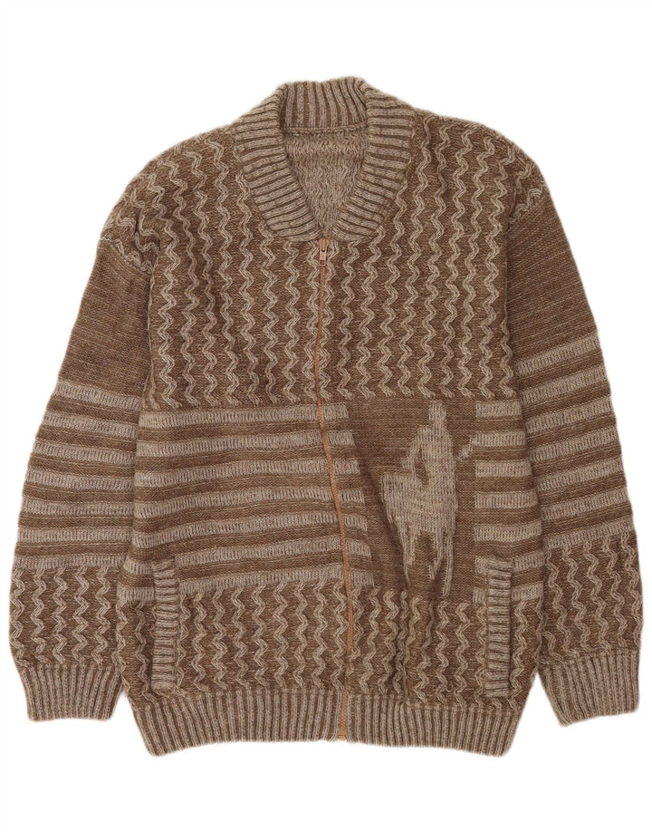 Cardigan cu grafică vintage pentru bărbați, lână mare maro mozaic