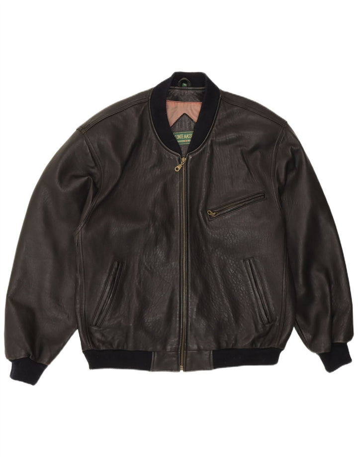 Jachetă bomber pentru bărbați Conte Massimo, cu o formă lejeră, IT 48, piele medie neagră