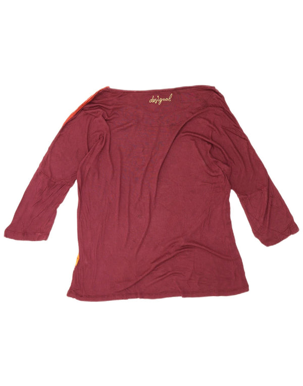 Top grafic pentru femei Desigual cu mâneci 3/4 UK 14 mare burgundă boem