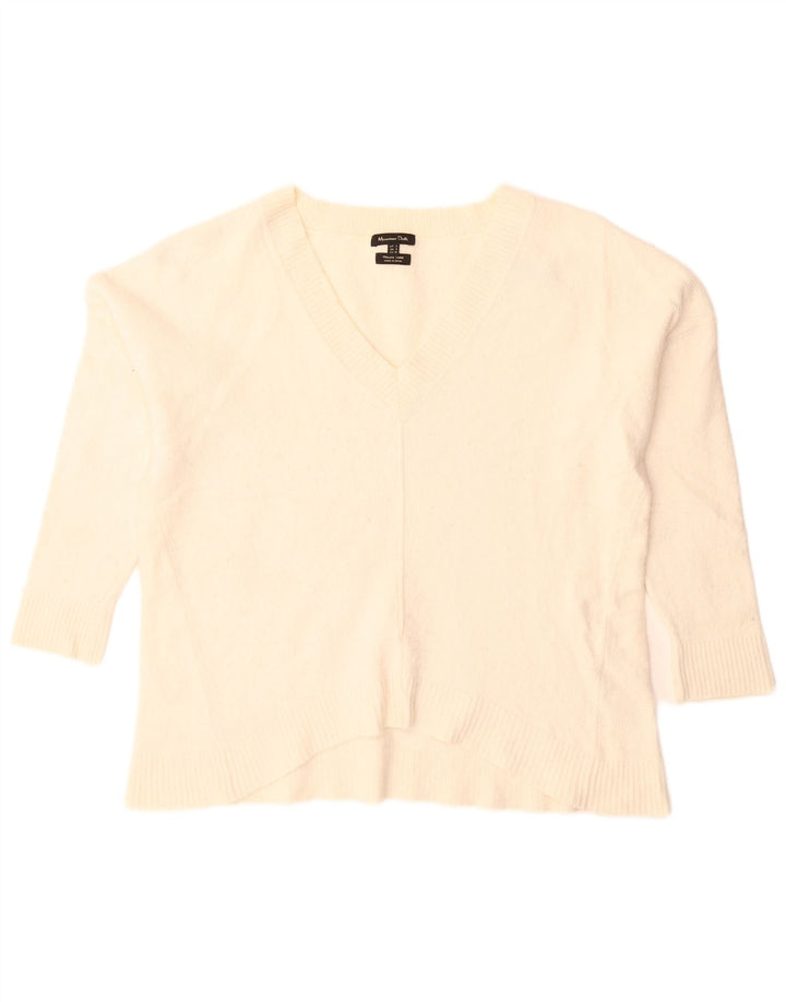 Pulover cu decolteu în V supradimensionat pentru femei Massimo Dutti UK 10 Small Off White