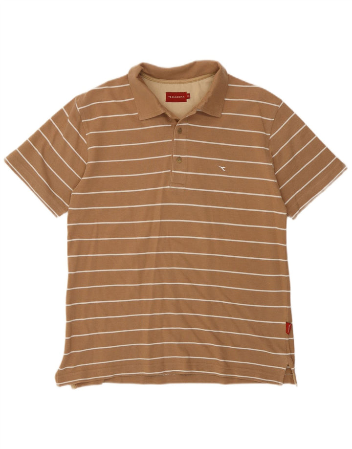 Tricou polo pentru bărbați Diadora, bumbac cu dungi, bej mediu