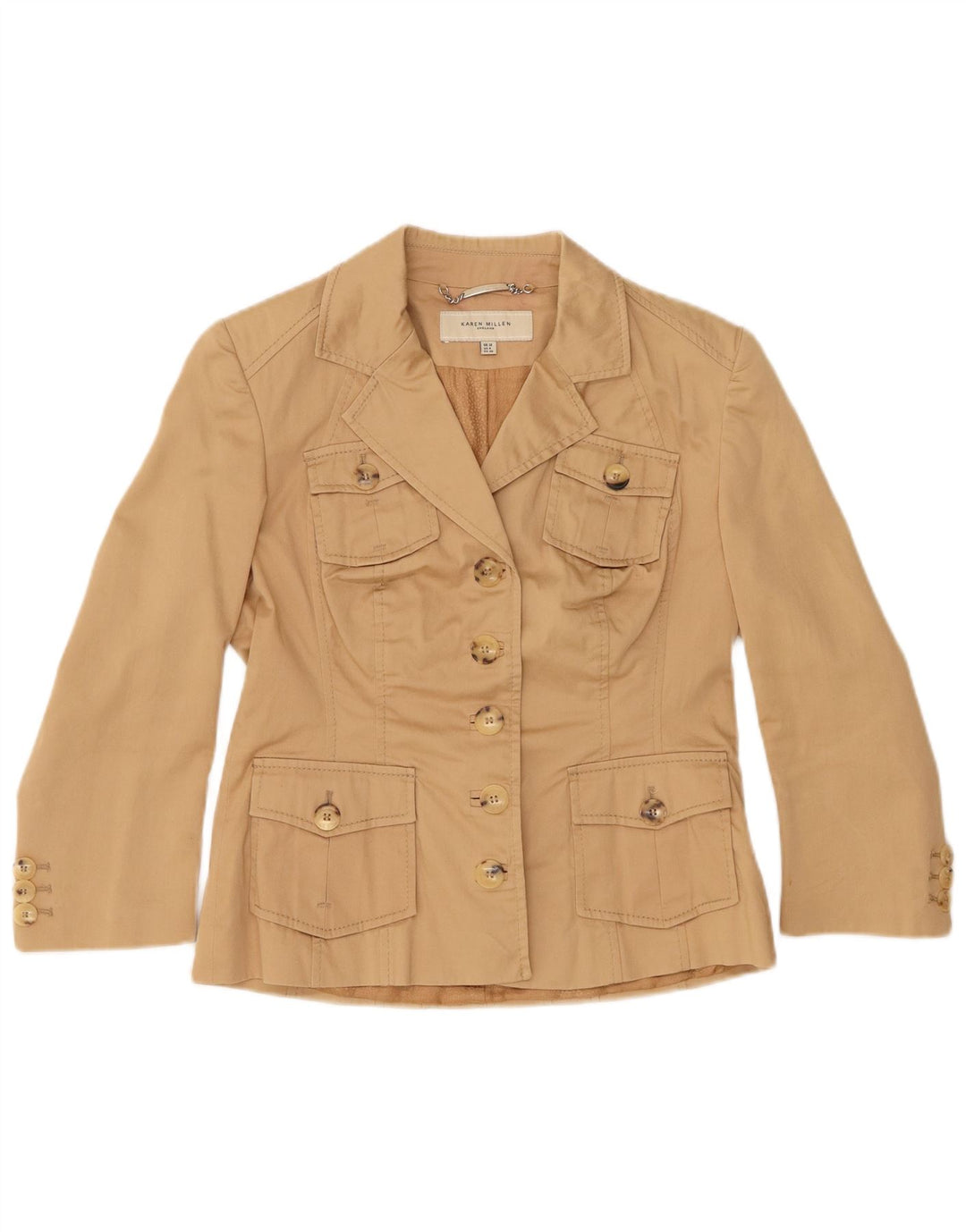 KAREN MILLEN Jachetă blazer pentru femei cu 5 nasturi UK 12 Medium Bej Viscoză