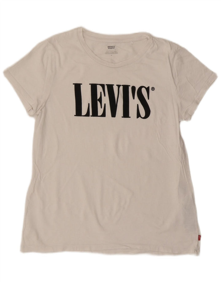 LEVI'S Womens Graphic T-Shirt Top UK 12 Medium White Cotton