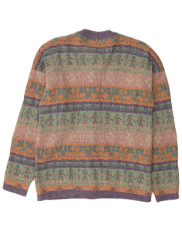 Pulover Cardigan Vintage pentru Damă UK 12 Medium Multicolor Fair Isle