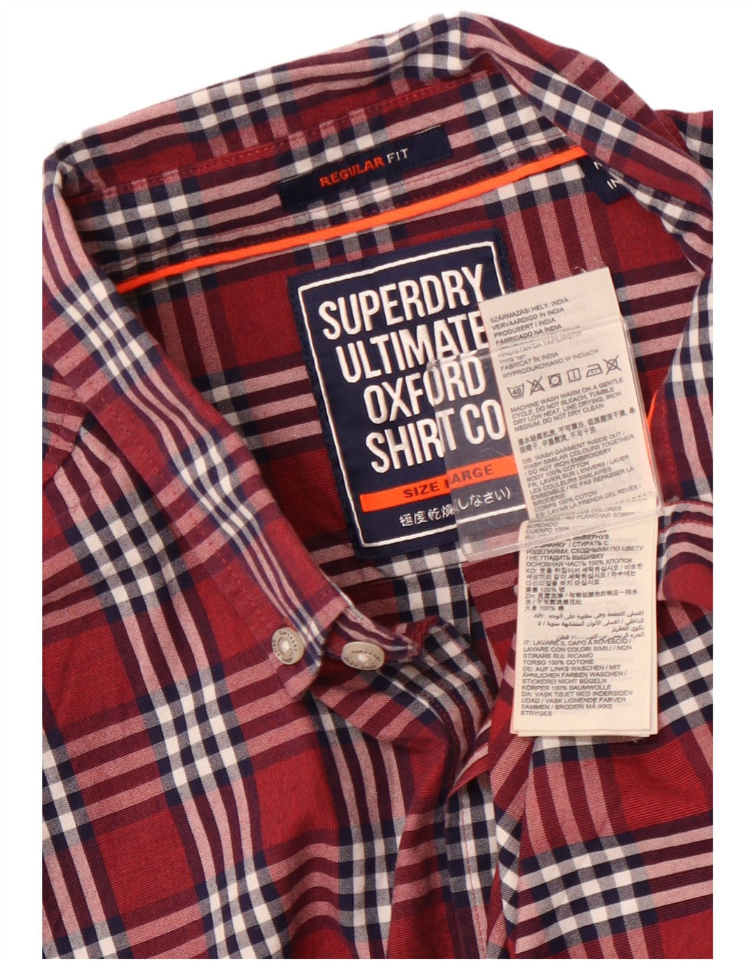 Cămașă pentru bărbați SUPERDRY, cu tăiere obișnuită, din bumbac cu carouri burgundy