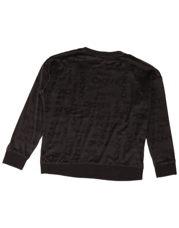 Dkny Womens Oversized Graphic Velour Sweatshirt Jumper UK 16 Large Black