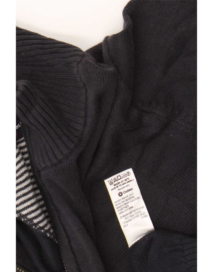 Pulover pentru bărbați Marks & Spencer, cu fermoar, cu gât, bumbac mediu albastru bleumarin