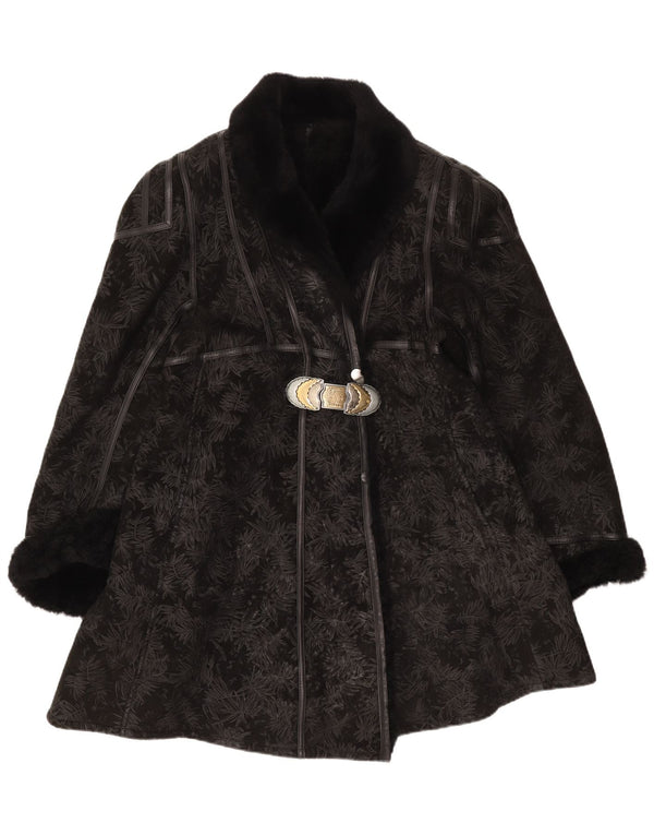 Palton vintage din shearling pentru femei IT 44 Medium Black Floral Shearling