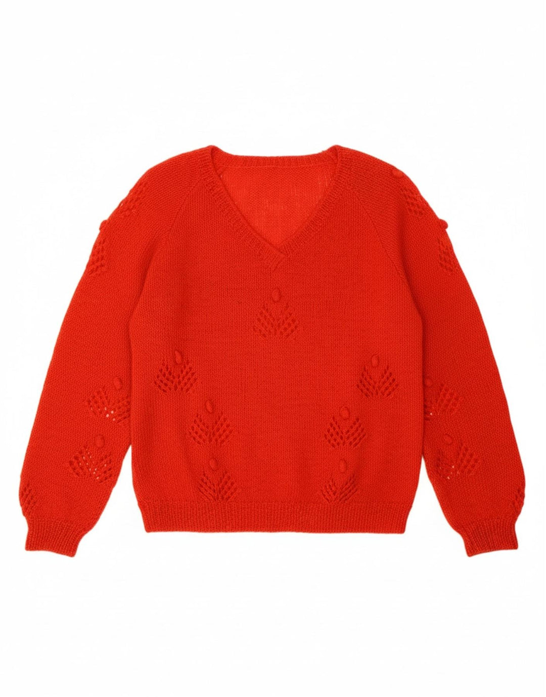 VINTAGE Womens V-Neck Jumper Sweater UK 14 Medium Red