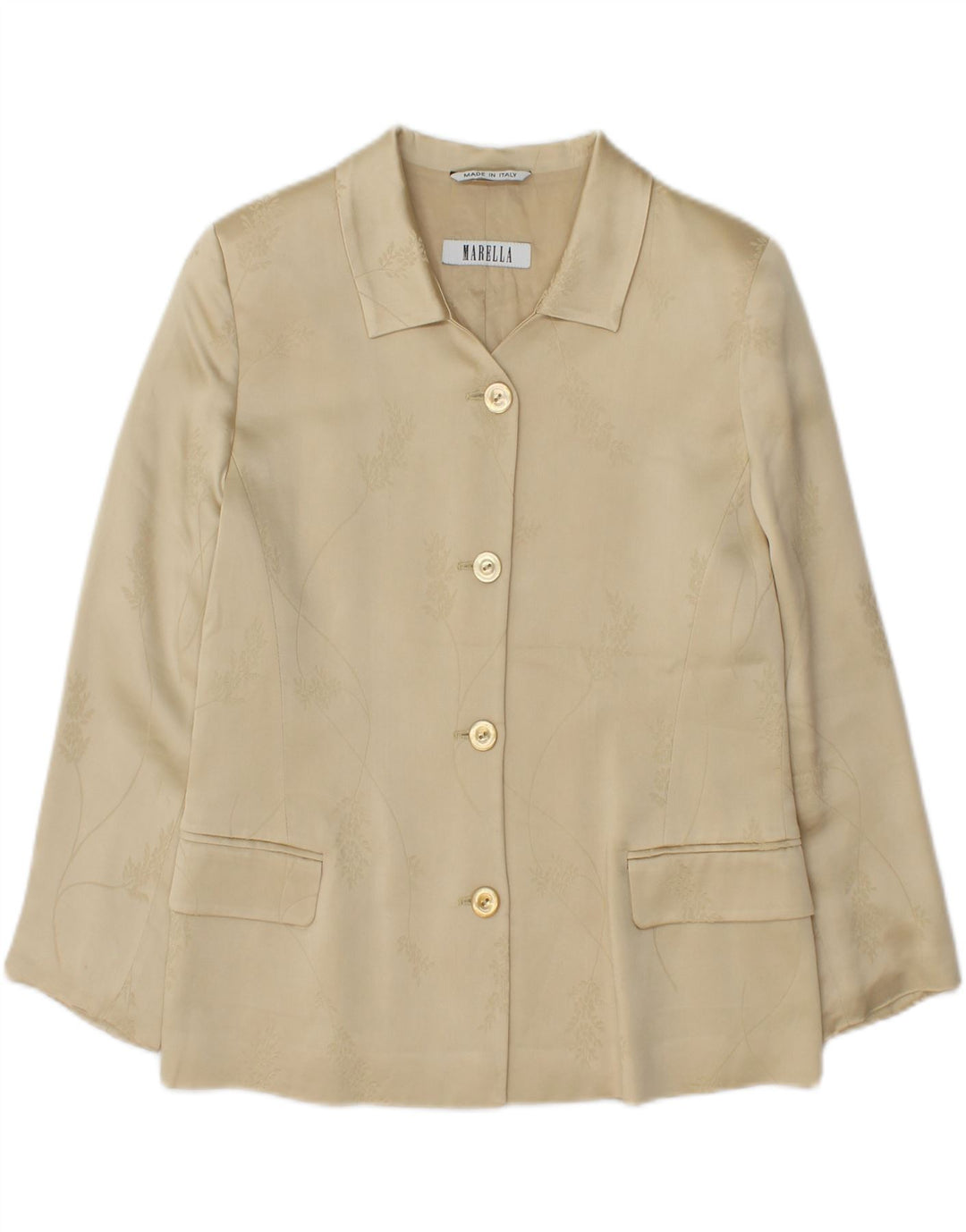 MARELLA Womens 4 Button Blazer Jacket UK 12 Medium  Beige Floral Acetate Vintage Marella and Second-Hand Marella from Messina Hembry 