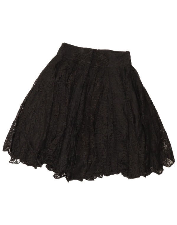 Fusta evazată din dantelă pentru femei vintage IT 44 Medium W28 Negru Floral Viscoză