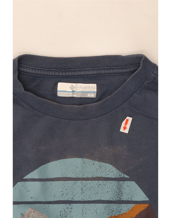 Top grafic Columbia cu mânecă lungă pentru bărbați, bumbac albastru mediu