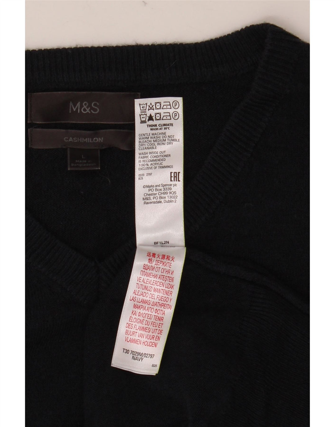 MARKS & SPENCER Pulover cu decolteu în V pentru bărbați, mare, albastru acrilic