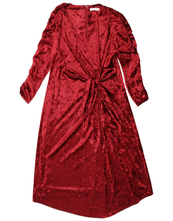 Rochie maxi din velur cu mâneci 3/4 pentru femei Marks & Spencer UK 14, mare, burgundă