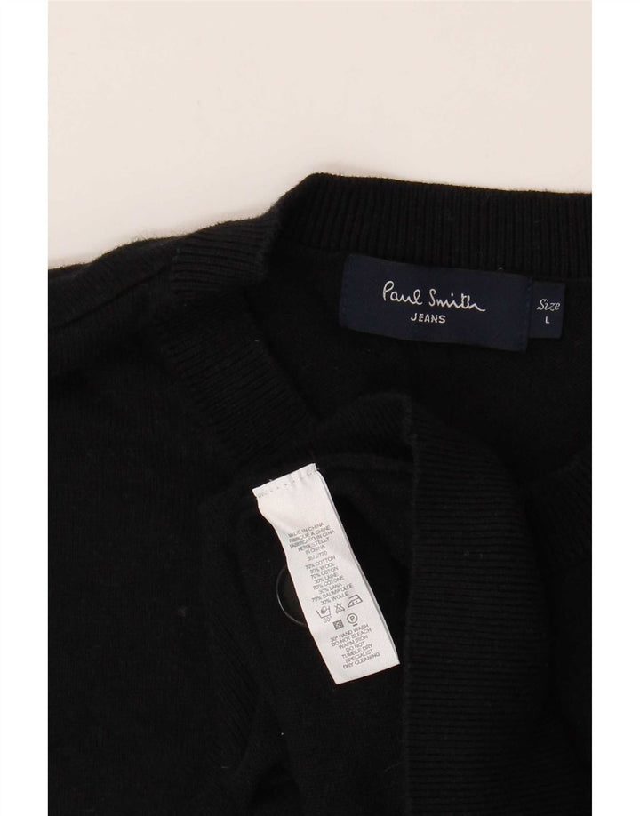 Pulover Paul Smith pentru bărbați, cu gât roșu, bumbac mare, negru