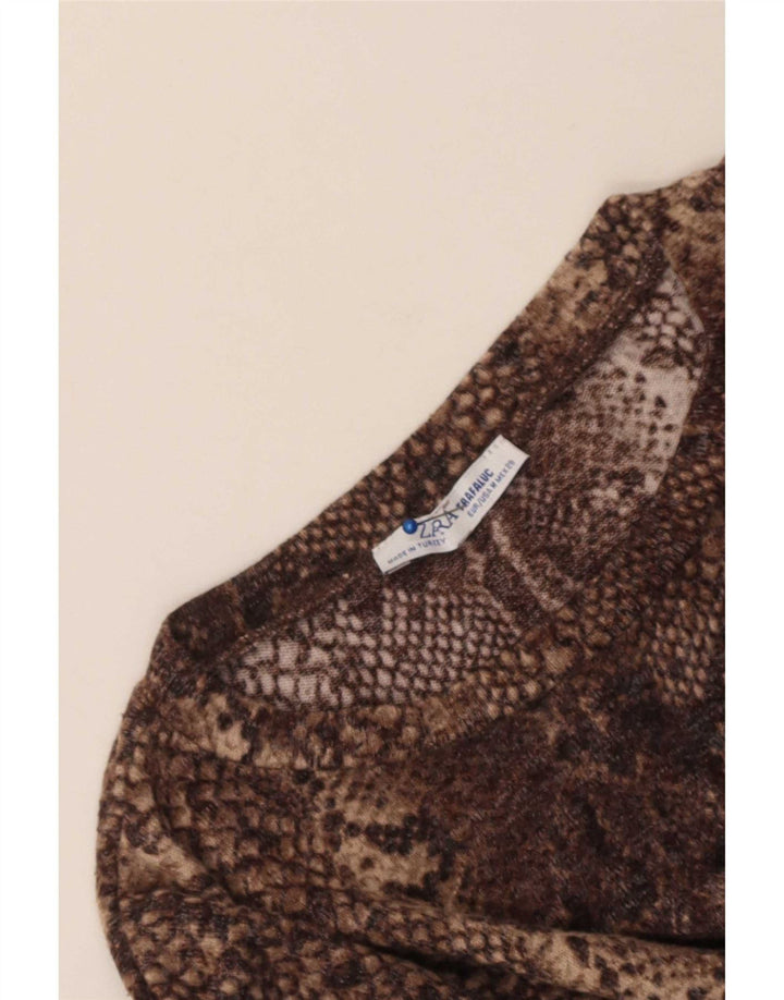 Top femei Zara cu mâneci 3/4 UK 14 Maro Mediu Animal Print