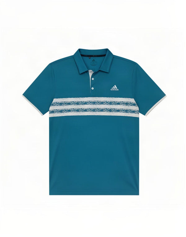 Tricou polo pentru bărbați Adidas, mare, albastru, poliester cu dungi