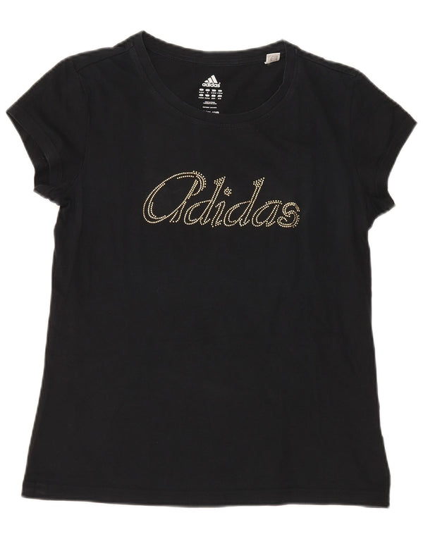 Tricou grafic Adidas pentru femei Top UK 12/14 Medium Black Bumbac