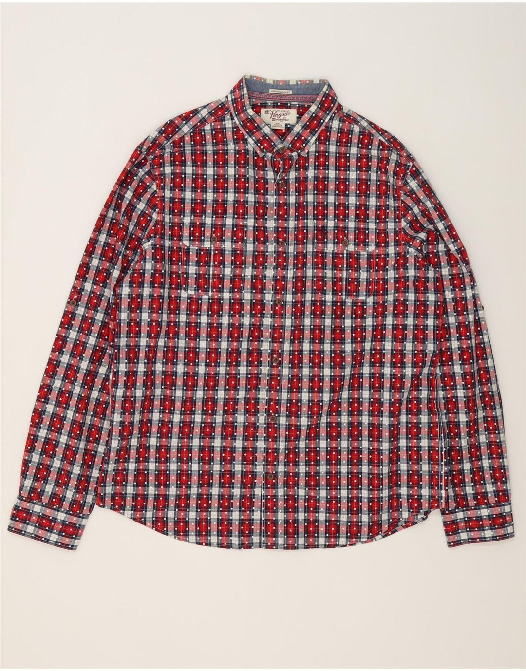 Cămașă pentru bărbați Penguin Heritage Slim Fit 2XL, bumbac roșu cu carouri