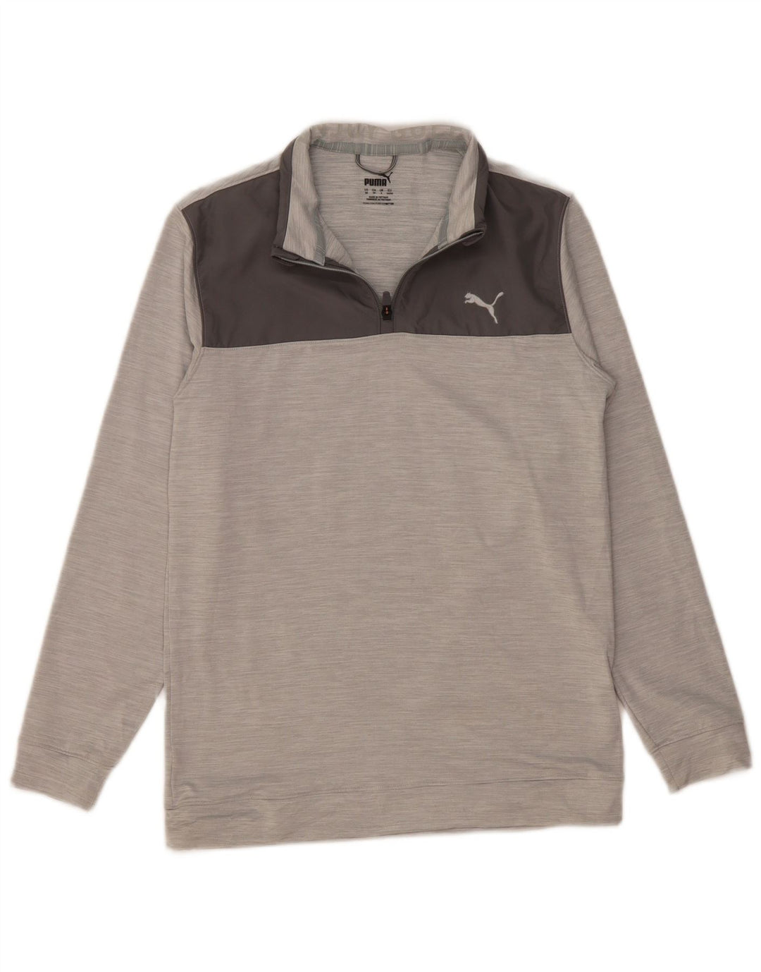 Pulover PUMA pentru bărbați, cu fermoar, cu gât, din poliester color bloc, gri mic