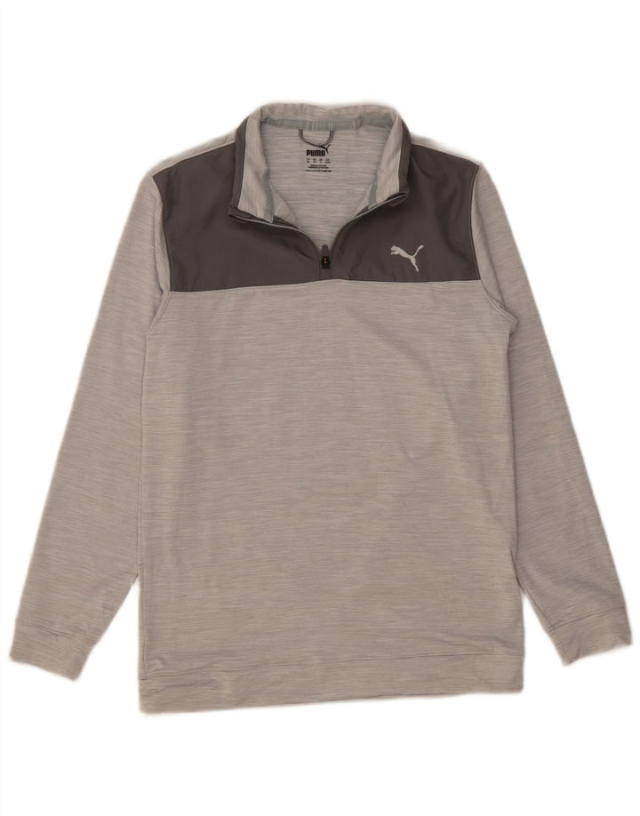 Pulover PUMA pentru bărbați, cu fermoar, cu gât, din poliester color bloc, gri mic