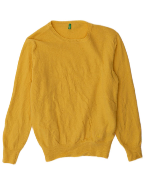 Benetton Womens Boat Neck Jumper Sweater UK 18 XL Yellow Virgin Wool