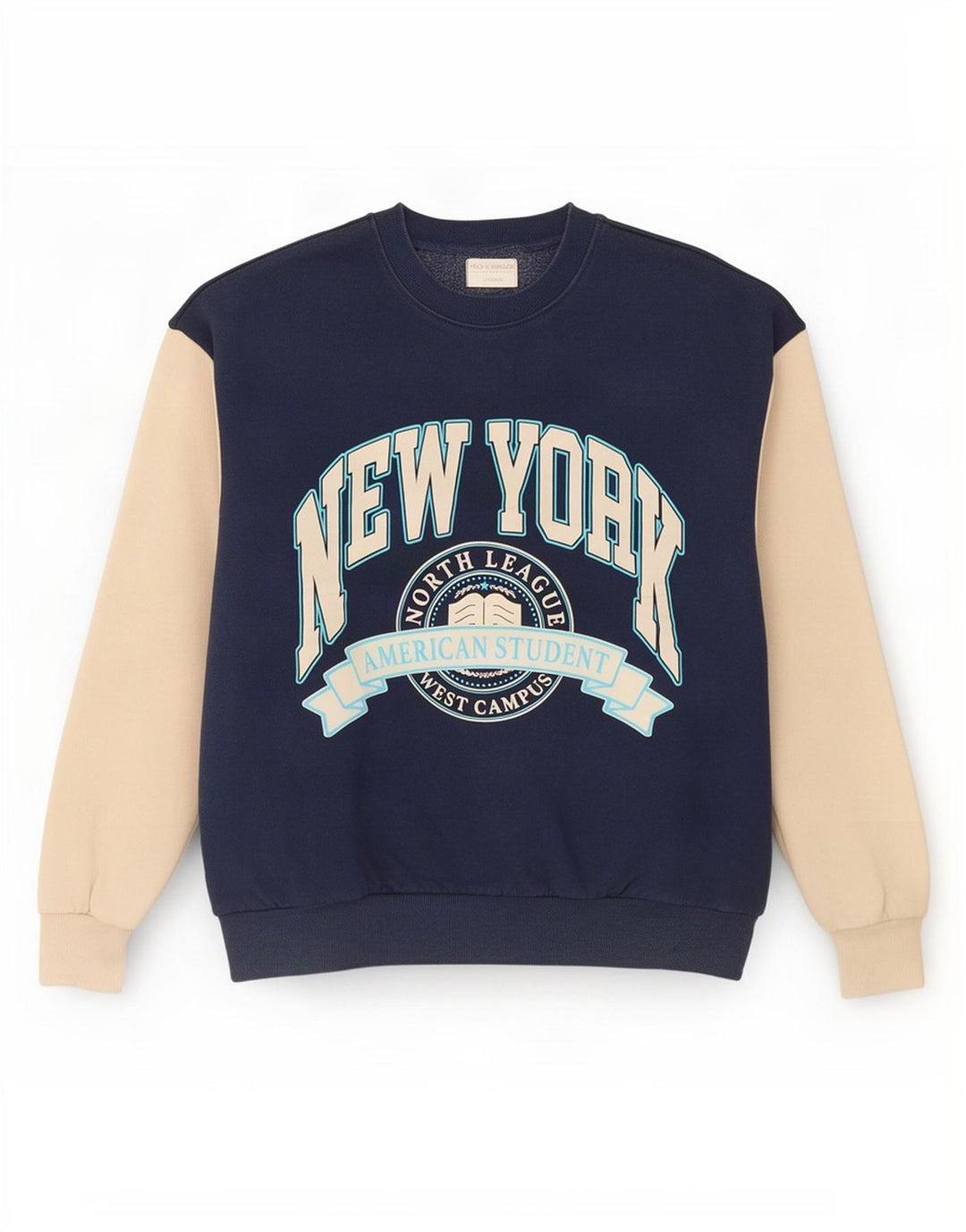 Pull & Bear Pull & Bear Pulover cu grafic pentru femei UK 10 Mic Bleumarin