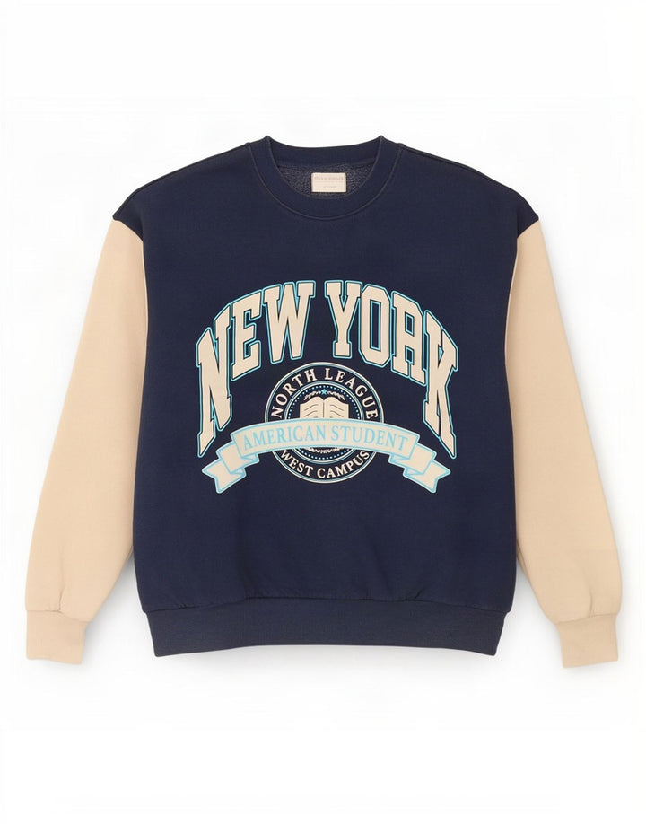 Pull & Bear Pull & Bear Pulover cu grafic pentru femei UK 10 Mic Bleumarin