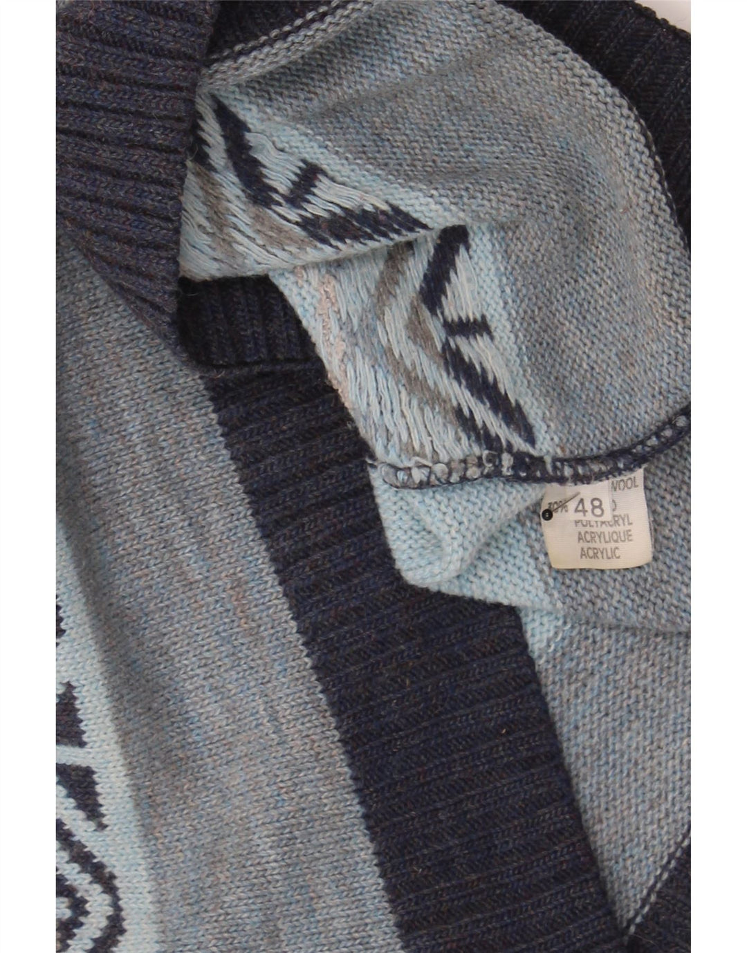 TOBIA SYSTEM Mens Crew Neck Jumper Sweater IT 48 Medium Blue Fair Isle Vintage Tobia System and Second-Hand Tobia System from Messina Hembry 
