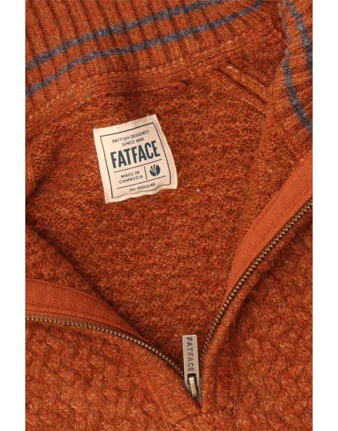 Pulover pentru bărbați Fat Face cu fermoar și gât, 3XL, maro, chevron