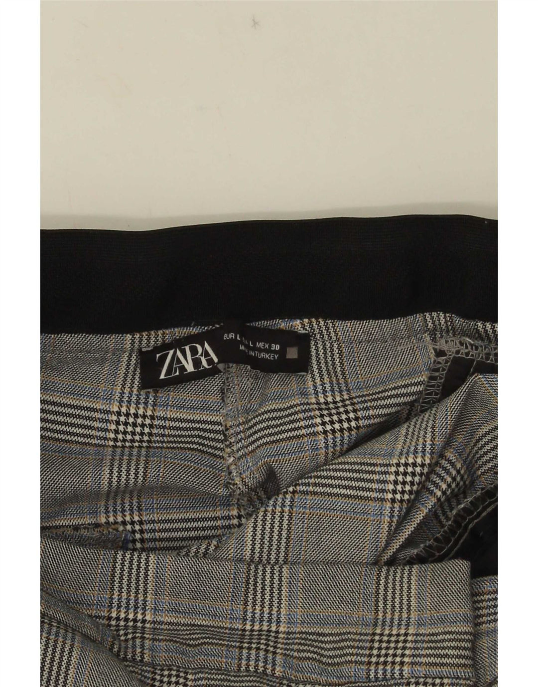 Pantaloni tăiați pentru femei Zara, largi, L30 L25, gri, carouri