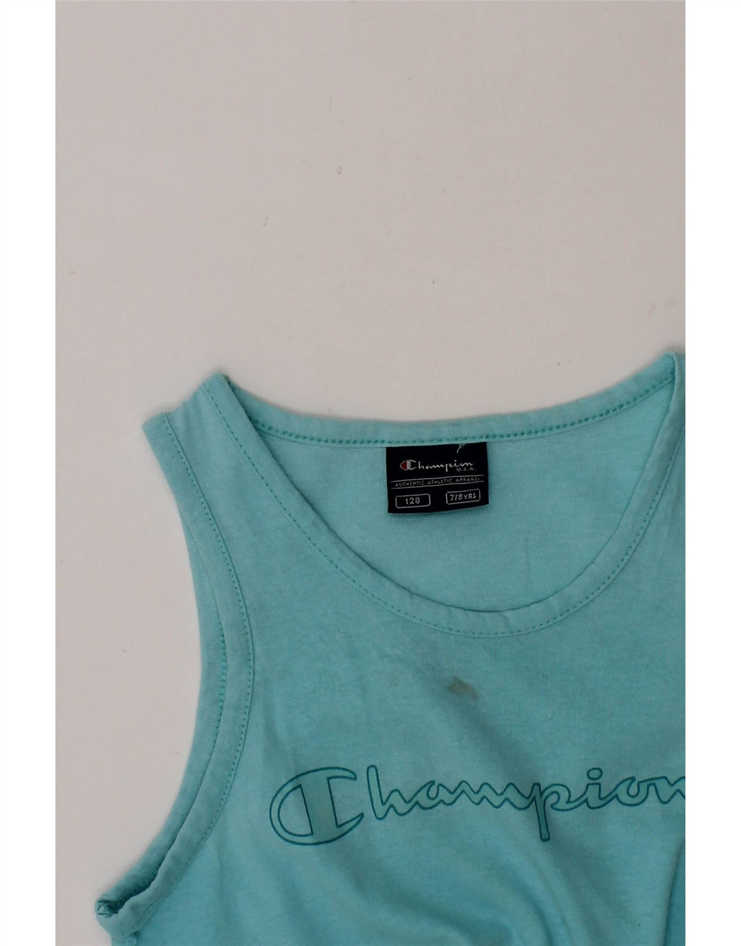 CHAMPION Boys Graphic Vest Top 7-8 Years Blue Cotton Vintage Champion and Second-Hand Champion from Messina Hembry 