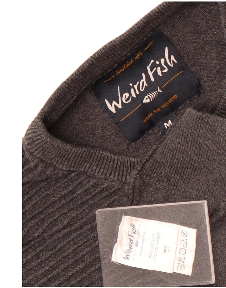Pulover pentru femei Weird Fish cu decolteu rotund UK 14, bumbac cu dungi gri mediu