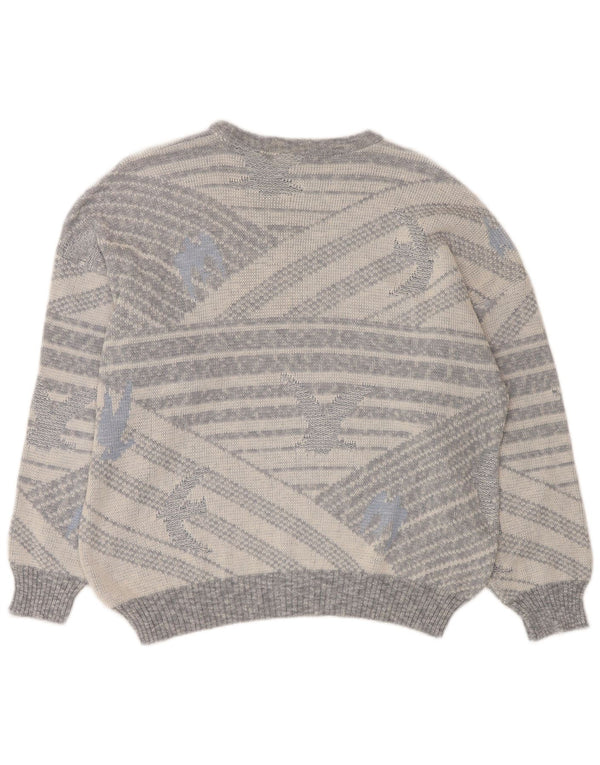 Pulover vintage pentru bărbați cu gât roșu IT 50 Medium Gri Geometric