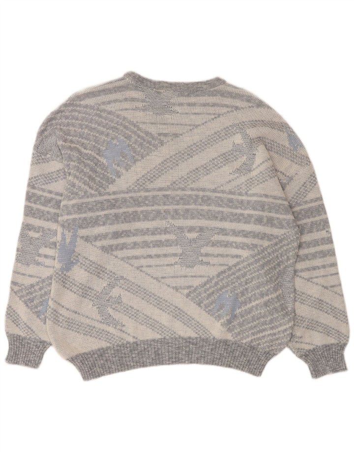 Pulover vintage pentru bărbați cu gât roșu IT 50 Medium Gri Geometric