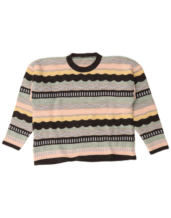 Pulover vintage pentru femei cu decolteu triplu UK 18 XL, cu dungi multicolore