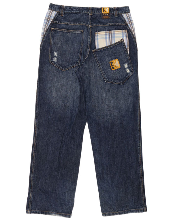 Karl Kani Blugi Distressed drepte pentru bărbați L34 L34 Bumbac cu check albastru