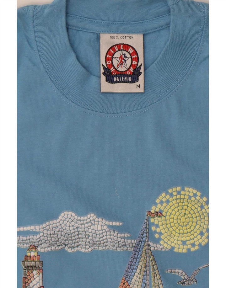 Tricou cu grafic vintage pentru bărbați Top din bumbac albastru mediu