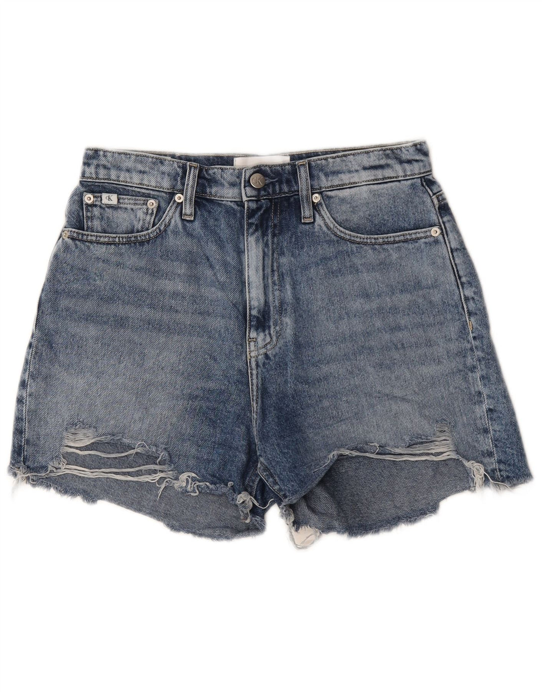 Pantaloni caldi Calvin Klein Denim Distressed Hot Pants W28 Bumbac albastru mediu