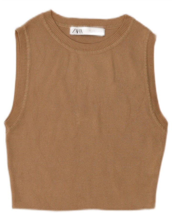 Vestă Crop Top Femei Zara UK 8 Mic Bej Viscoză