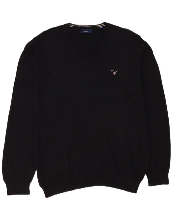 Pulover cu decolteu în V Gant pentru bărbați, bumbac negru 2XL