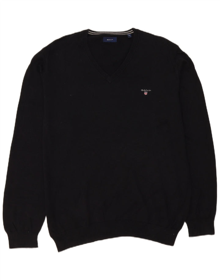 Pulover cu decolteu în V Gant pentru bărbați, bumbac negru 2XL