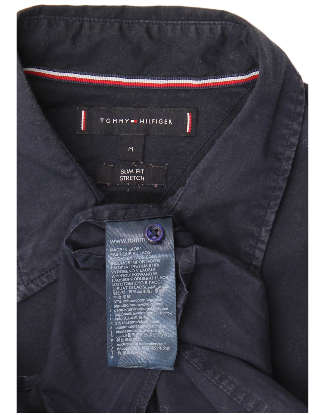 Cămașă cu mânecă scurtă TOMMY HILFIGER pentru bărbați, bumbac mediu albastru bleumarin