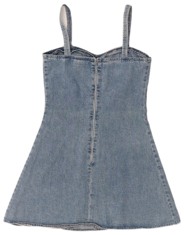Mini rochie din denim vintage pentru femei, fără mâneci, UK 12, bumbac albastru mediu
